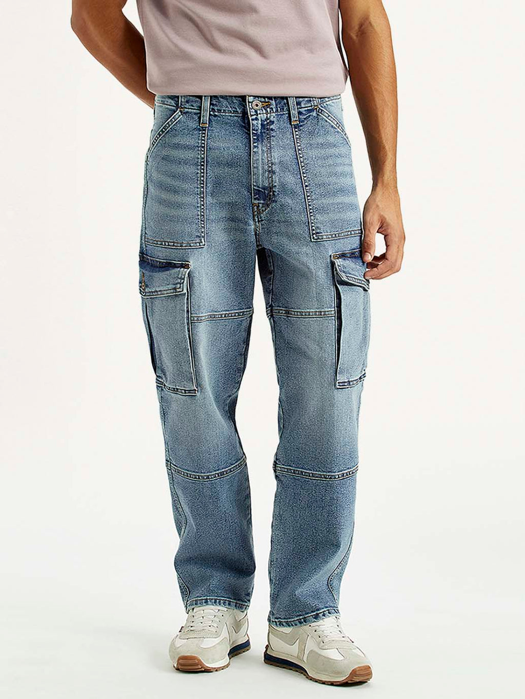 Levi's Men's 568 Mid Indigo Loose Fit Mid Rise Cargo Jeans